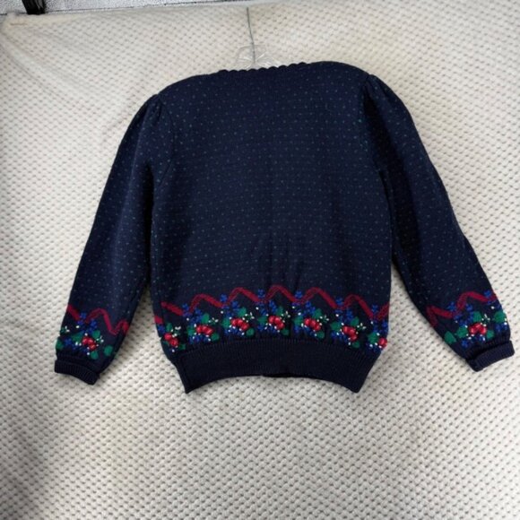 Susan Bristol Wool Knit Cardigan Sweater Worsted Hand Embroidered Floral 1989 M - Picture 7 of 7